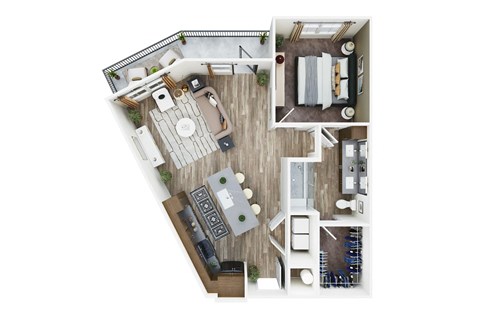 Floor plan for 1 bed, 1 bath, 830 sqft